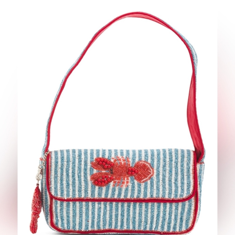 Made In India 🔹️ Red and Blue Striped Lobster Beaded  Shoulder w/ Lobster Design